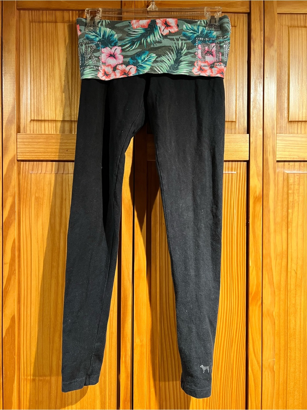 VS PINK Bling Foldover Waistband Leggings Camo Tropical Flowers Palms 2015 XS